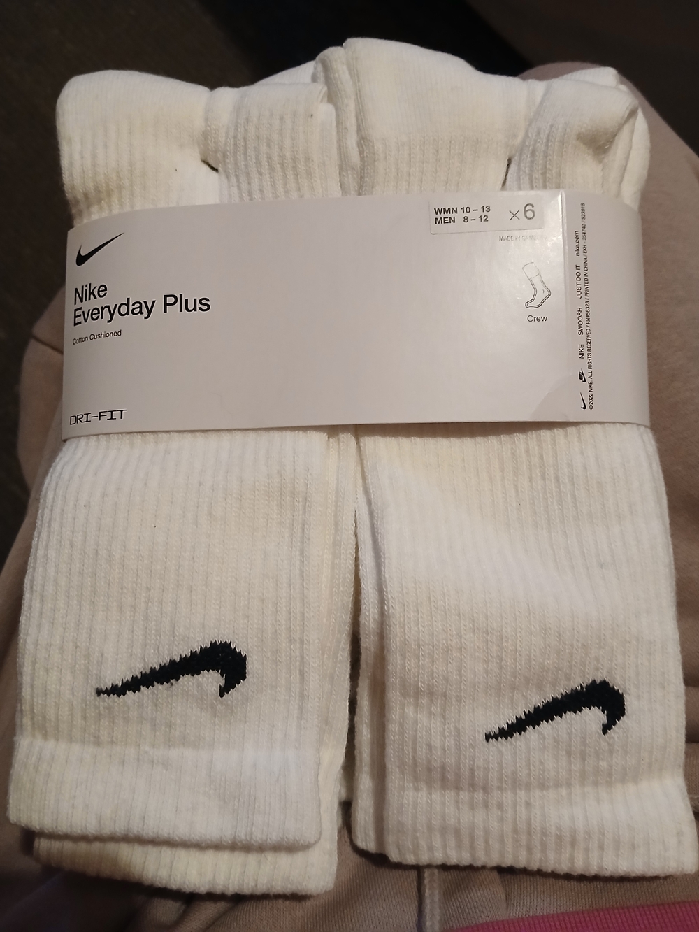 Nike Everyday Plus Cushioned Crew Socks 6-Pack White - NWT Large